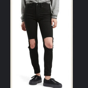 Levi’s 721 Ripped High Waist Cropped Raw Hem Skinny Jeans